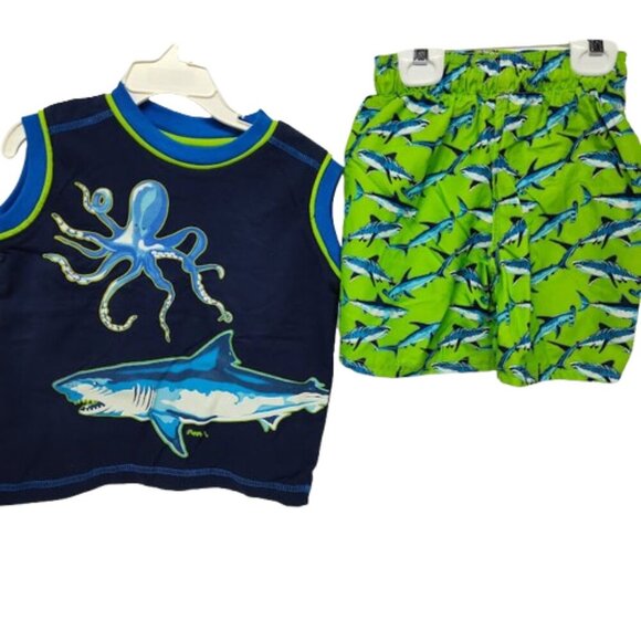 Flapdoodles Swim Set - 2 Separate Pieces Combined Trunk and Shirt Boys 3T NWT - Picture 2 of 9